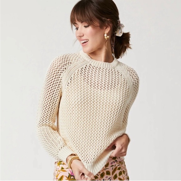 Spartina 449 Women's Shelby Crewneck Buttercream Sweater Knit Large Long Sleeve - Picture 1 of 5